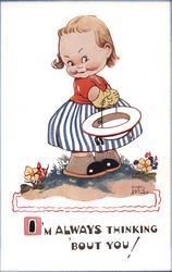 I'm Always Thinking About You! - A Girl Holding her Hat Mabel Lucie Attwell Postcard Postcard Postcard