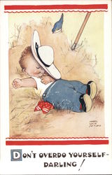 Don't Overdo Yourself- Darling! - A Baby Boy Laying in the Grass Sleeping Mabel Lucie Attwell Postcard Postcard Postcard