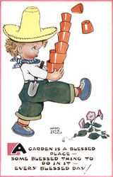 Child Gardening Postcard