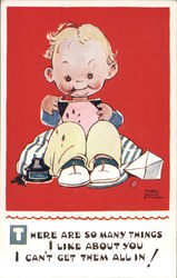 There Are So Many Things I Like About You I Can't Get Them All In! - A Little Boy Reading a Letter. Postcard