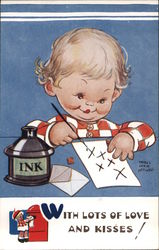 With Lots of Love and Kisses! - A Little Boy Writing a Letter Mabel Lucie Attwell Postcard Postcard Postcard