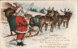 Santa and Sleigh with Reindeer Postcard