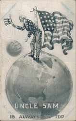 Uncle Sam Standing on a Glove with an American Flag Postcard