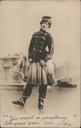 German Woman in a Uniform with a Cigarette and a Sword Postcard