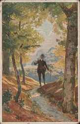 Man Walking Through Woods Postcard