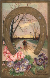 Good Luck in the New Year - A Horseshoe with Flowers Postcard