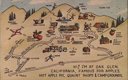 Map of Oak Glen California Postcard Postcard Postcard