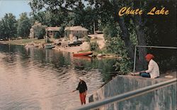 Chute Lake Dam, Field House and Beach Mountain Wisconsin Postcard Postcard Postcard