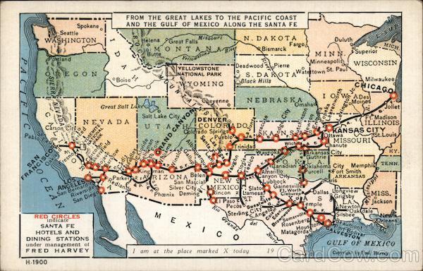 Santa Fe Hotels and Dining Stations - Fred Harvey Maps