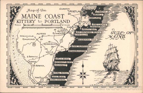 Map of the Maine Coast - Kittery to Portland L. S. Phillips