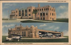 Administration Building and Scene at Municipal Airport Postcard