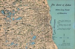 Map of The Land of Lakes Milwaukee, WI Postcard Postcard Postcard