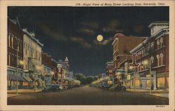 Night View of Main Street looking East Norwalk, OH Postcard Postcard Postcard