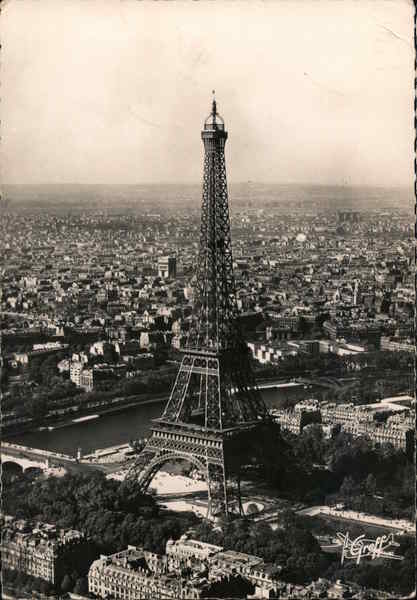 Aerial View Eiffel Tower, The Seine and The Arc de Triomphe de l'Étoile Paris France