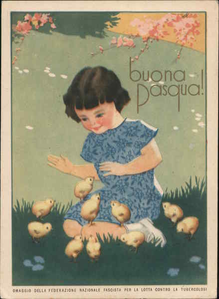 Italian Art Deco Buona Pasqua With Children