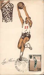 sketch of a basketball player playing. Postcard
