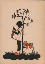 A little girl holding flowers Silhouettes Postcard Postcard Postcard