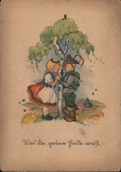 German Boy and girl holding hands Postcard