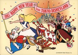 1987 Happy New Year from Tokyo Disneyland Alice Wonderland Postcard