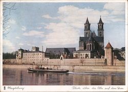 Nazi-Era Magdeburg - View over river Elbe and Cathedral Postcard