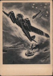 Bombing of an English Battleship Berlin, Germany Nazi Germany Postcard Postcard Postcard