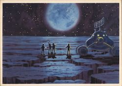 Soviet "Future Space" Painting of a space with spaceship and astronauts Postcard