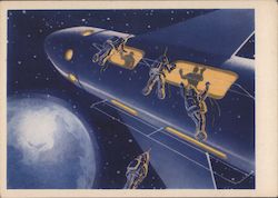 Soviet "Future Space" Painting of a space with spaceship and astronauts Postcard