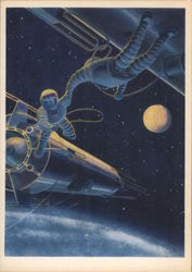 Soviet "Future Space" Picture of astronauts in space Postcard