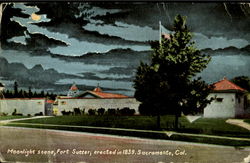 Moonlight Scene Fort Sutter Postcard