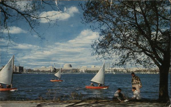 Massachussets Institute of Techology with Part of the Institute Dinghy Fleet on the Charles River Basin