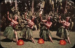 Hula Dancers in Ti-Leaf Skirts Postcard