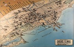 Three Dimensional Perspecto Map of the Famous Chicago Loop Postcard