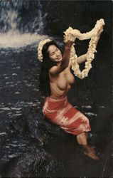 A Lovely South Sea Island Maiden by a Tropical Waterfall Postcard