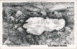 Map View of Lake Tahoe Area California Postcard Postcard Postcard