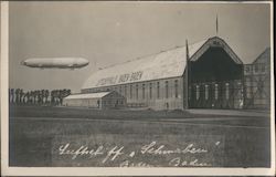 1911 Zeppelin Schwaben and Hanger (Luftschiffhalle) Postcard