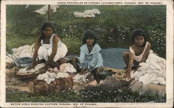 Native Girls Washing Clothes Panama Rep. of Panama