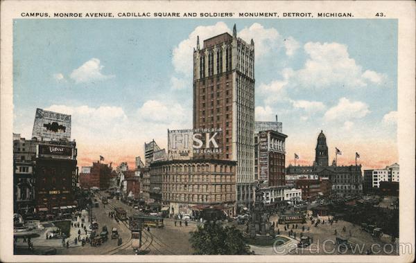 Campus, Monroe Avenue, Cadillac Square and Soldiers' Monument Detroit Michigan