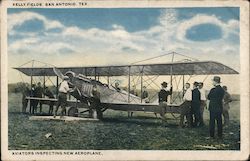 Kelly Fields, Aviators Inspecting New Aeroplane Postcard