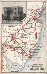 Hotel Chalfonte & Map of Auto Routes Atlantic City, NJ Postcard Postcard Postcard