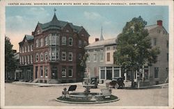 Center Square, Farmers State Bank, Progressive Pharmacy Postcard