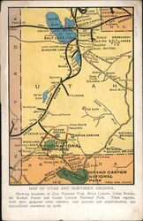 Map of Utah and Northern Arizona, Union Pacific System Postcard