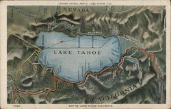Map of Lake Tahoe Highway California Postcard Postcard Postcard