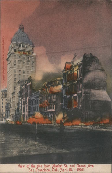 View of the Fire From Market St. and Grand Ave. Apr. 18 - 1906 San Francisco California