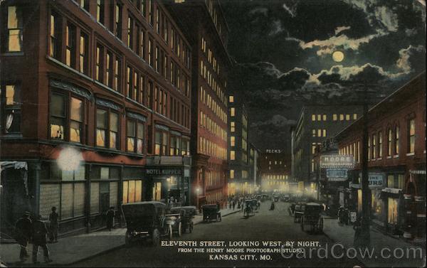 Eleventh Street, Looking West, By Night Kansas City Missouri