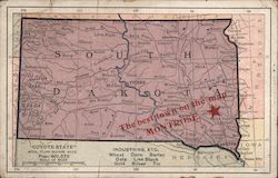Map of South Dakota Showing Montrose Postcard