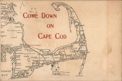 Map of Cape Cod Massachusetts Postcard Postcard Postcard