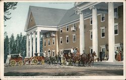 Departing Stages at the Yellowstone Lake Hotel, Yellowstone Park Postcard