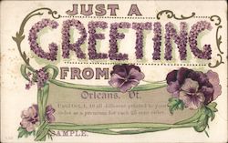Just a greeting from Orleans Vermont Postcard Postcard Postcard