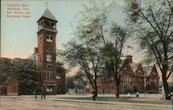 Winchester Park and Fire Station and Buckingham School Postcard