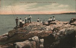 Fishing on Rocks Back of Evergreen Landing Peaks Island, ME Postcard Postcard Postcard